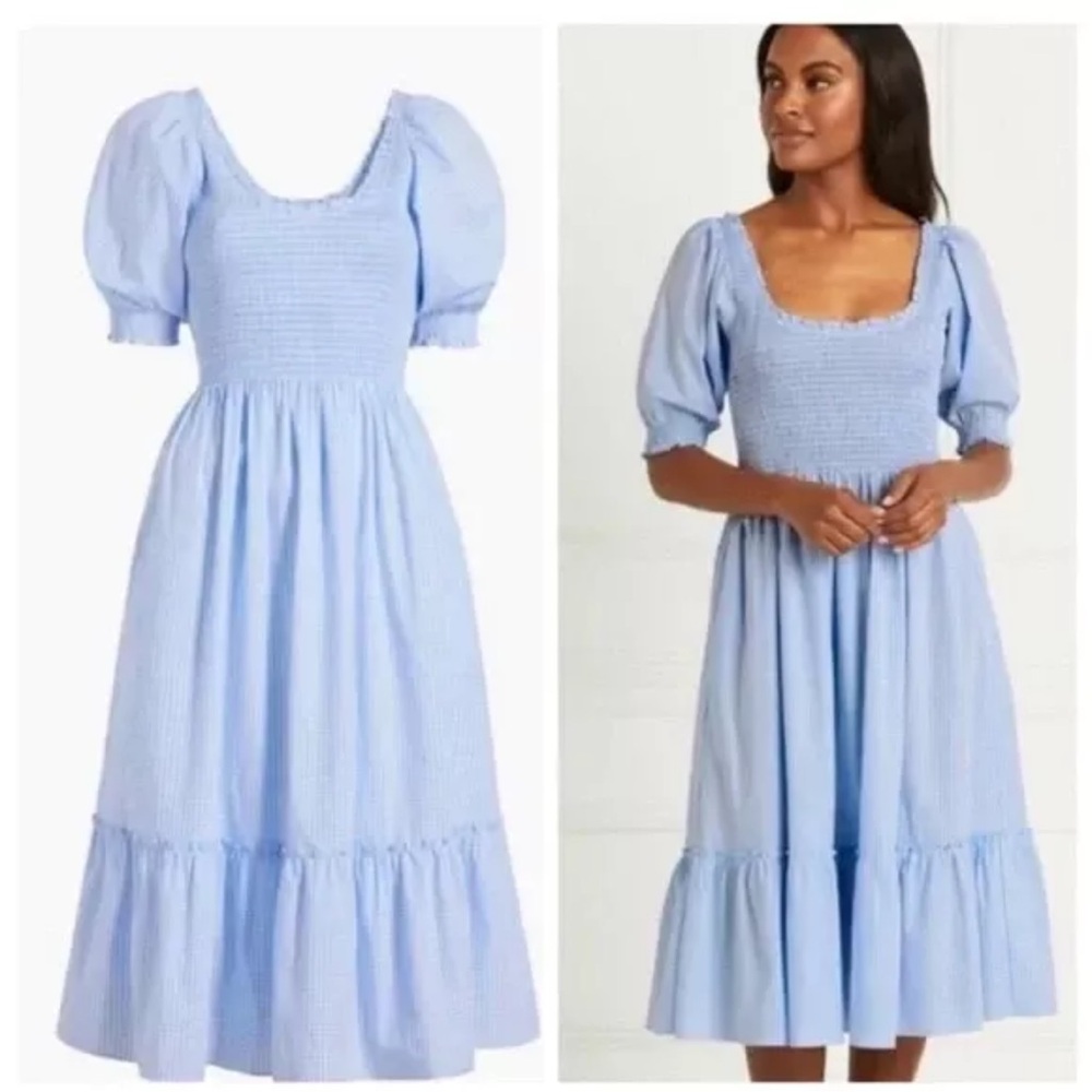 Hill House Light Blue Gingham Smocked Midi Dress
